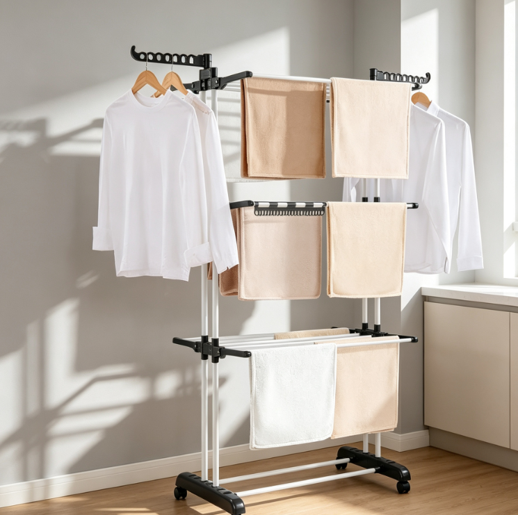 Foldable Multi-Tier Clothes Drying Rack with Wheels