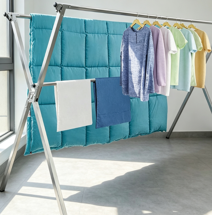 Adjustable Outdoor Clothes Drying Rack with Windproof Hooks