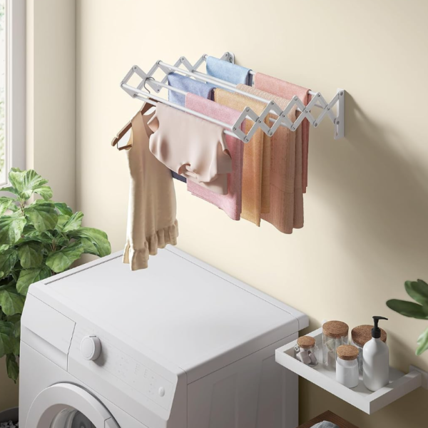 Wall Mounted Clothes Drying Rack with Staggered Rods