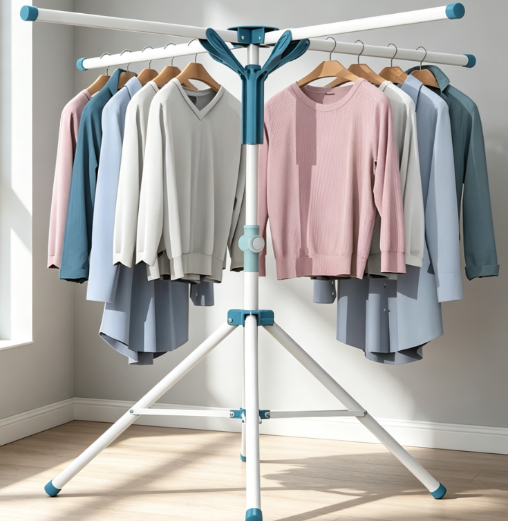 Height Adjustable Tripod Clothes Drying Rack with Clips