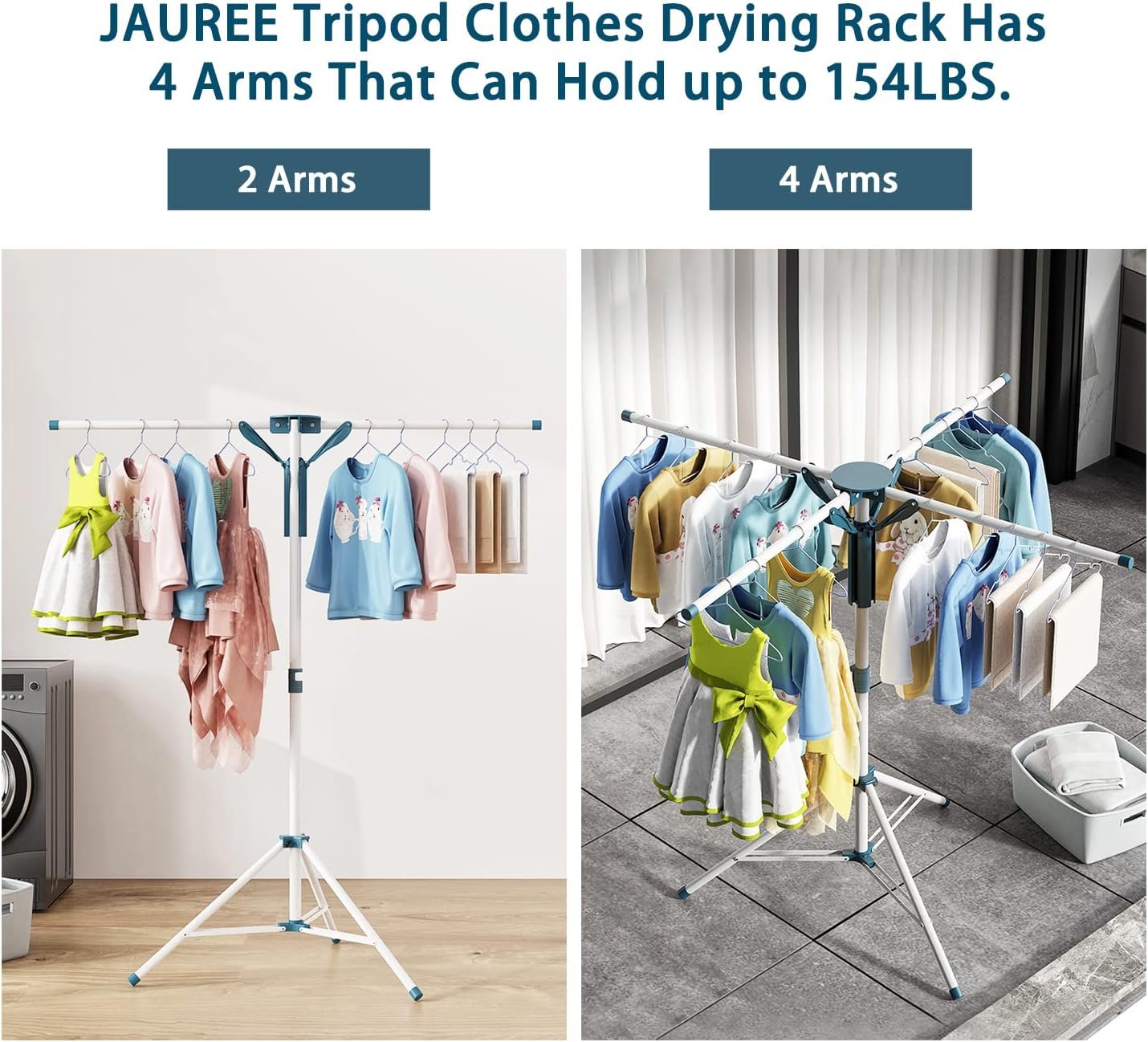 Height Adjustable Tripod Clothes Drying Rack with Clips - Image 2