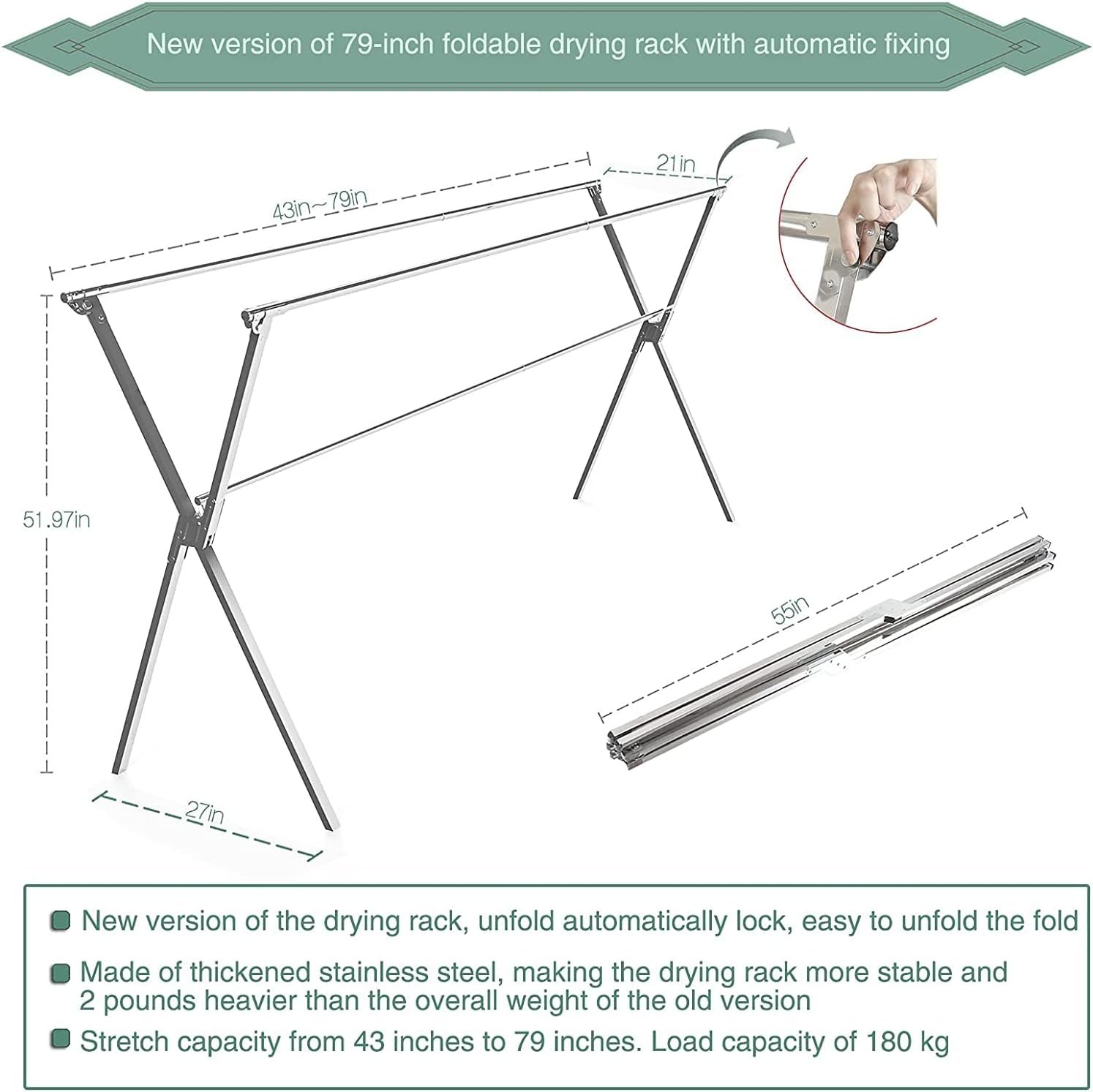 Adjustable Outdoor Clothes Drying Rack with Windproof Hooks - Image 2