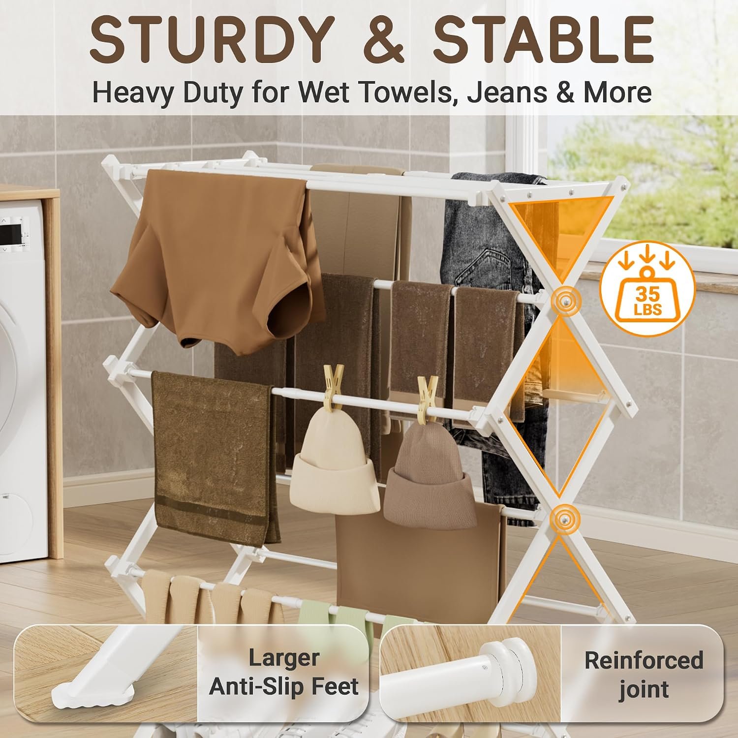 Foldable Clothes Drying Rack with Reinforced Joints - Image 2