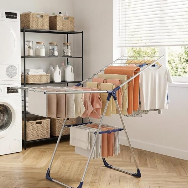 Two-Tier Foldable Bamboo Clothes Drying Rack