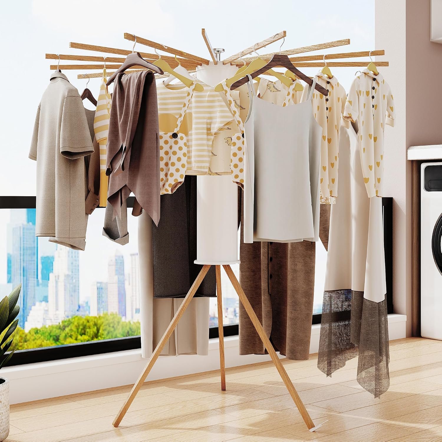 Retractable Tri-Fold Wall Mounted Clothes Rack - Image 2