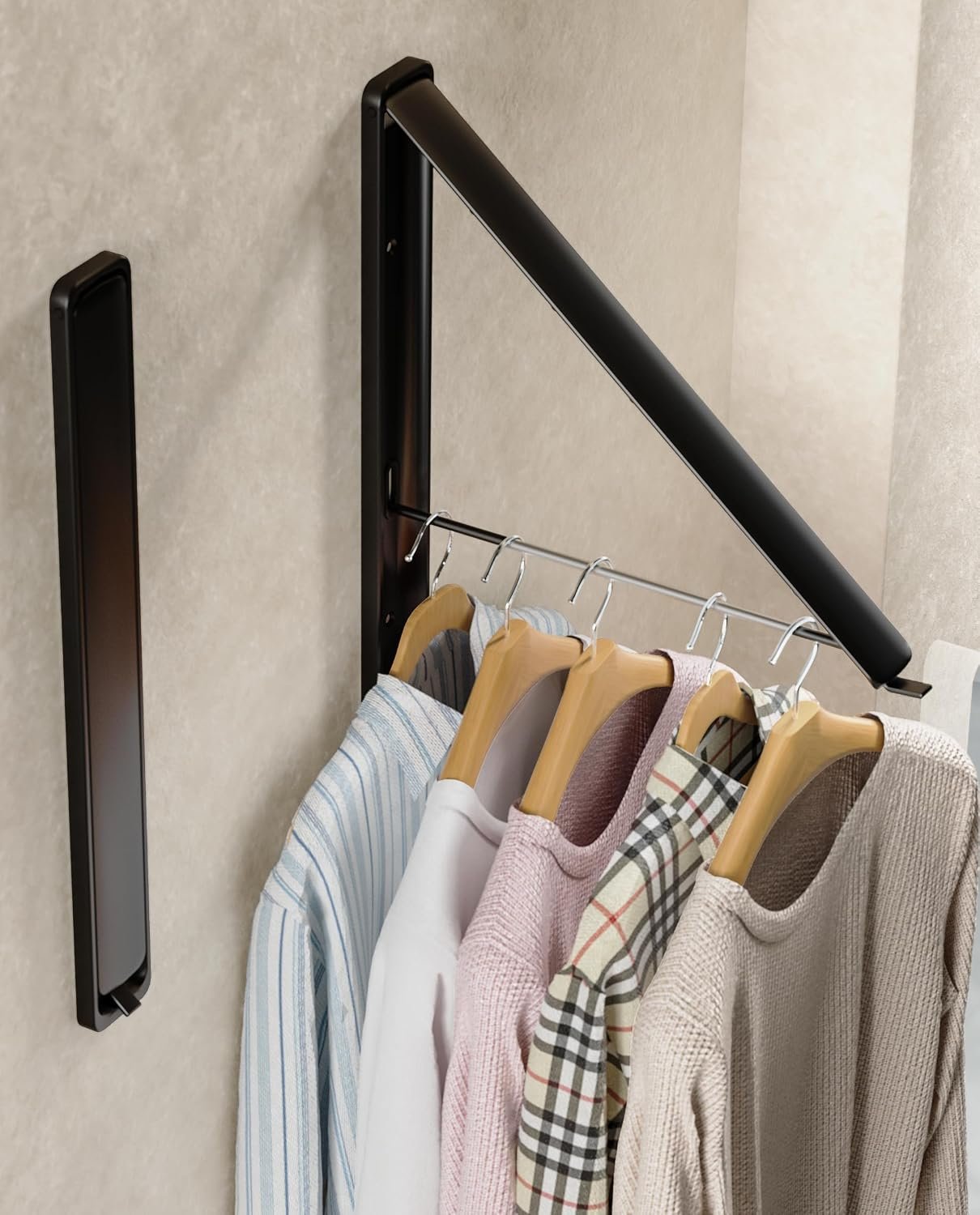 Foldable Clothes Drying Rack with Extendable Rod and Wheels