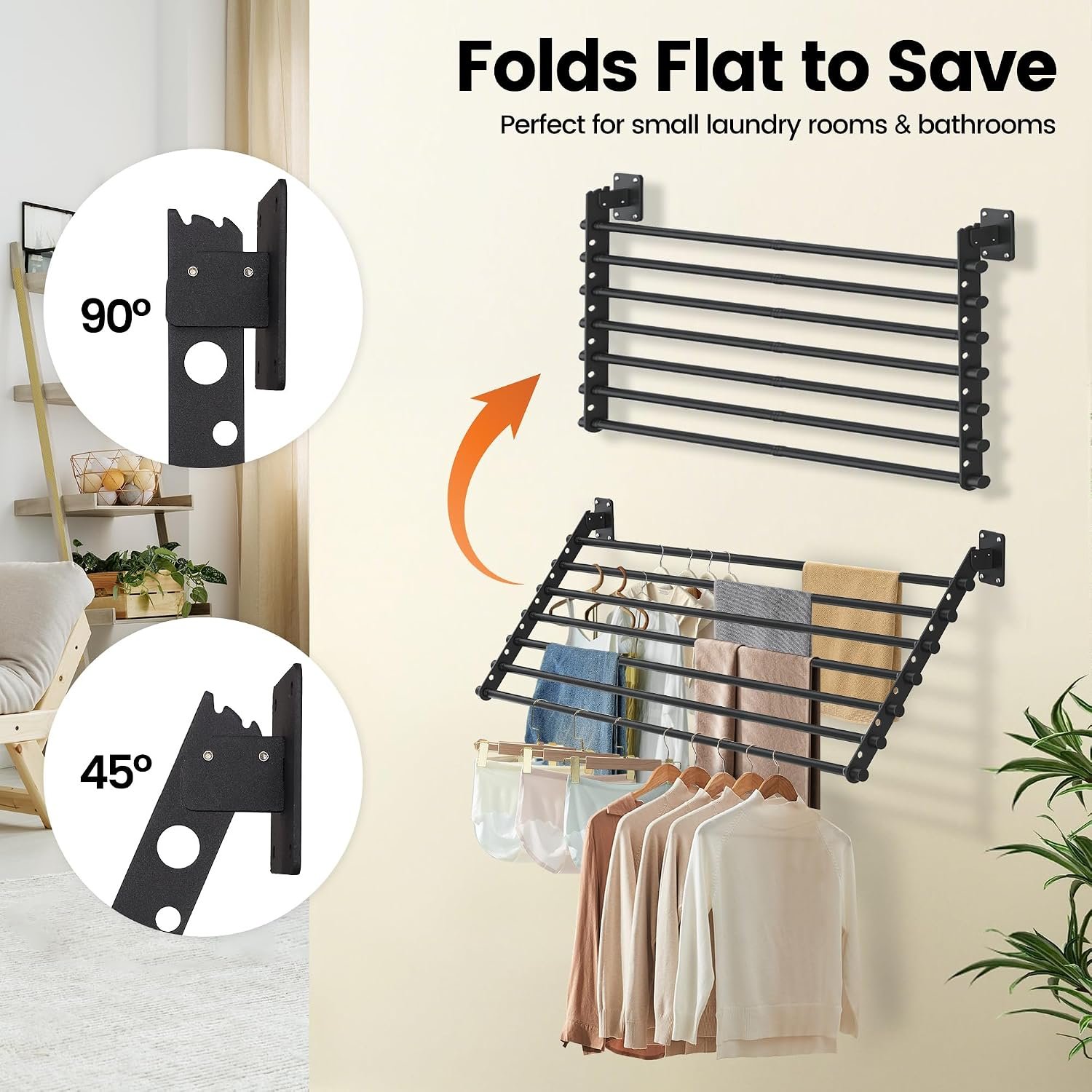 Compact Wall Mounted Foldable Laundry Rack - Image 2