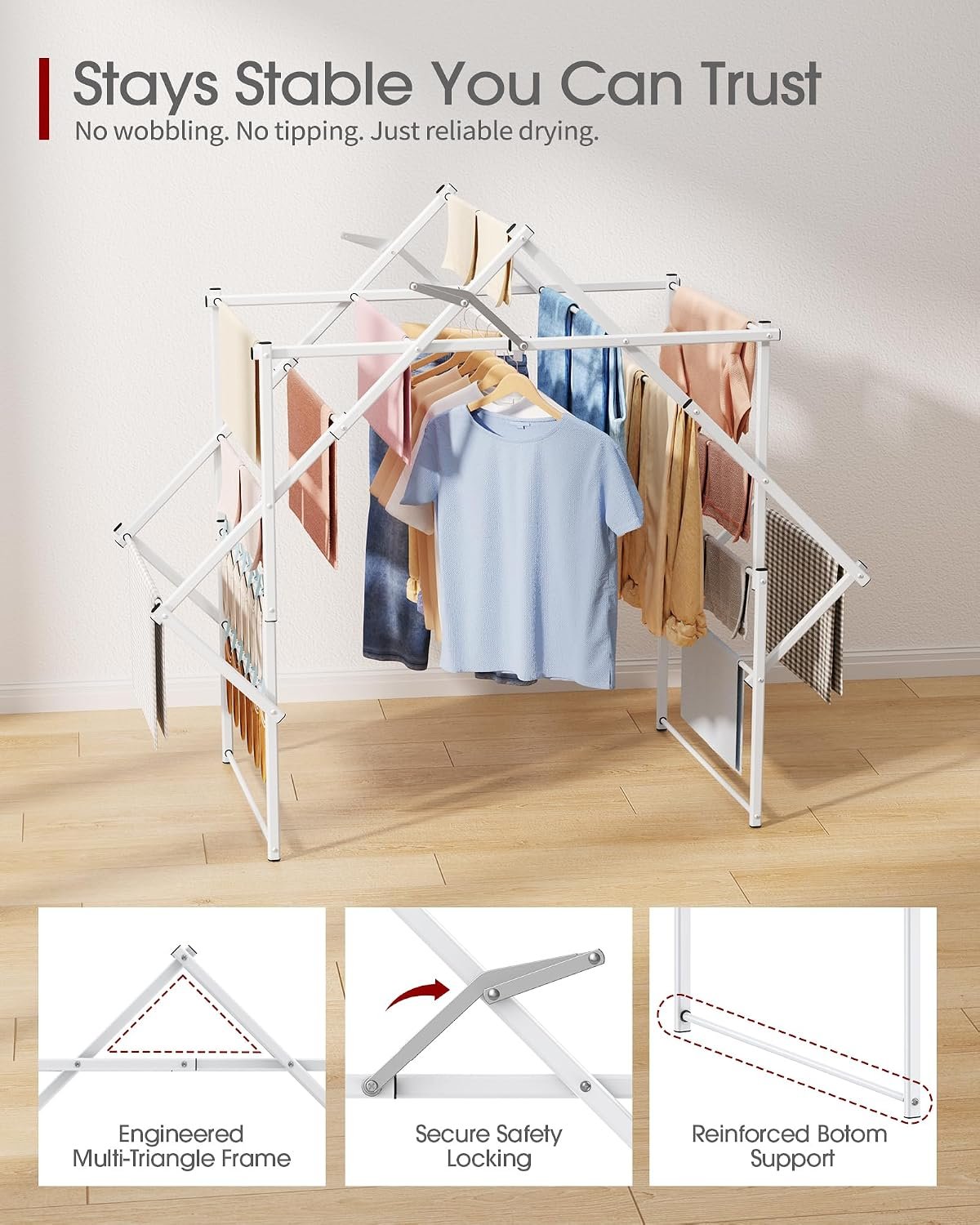 Stable Arch Structure Folding Clothes Drying Rack - Image 2