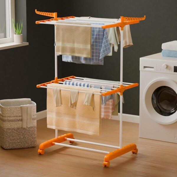 Portable Two-Tier Clothes Drying Rack with Wheels